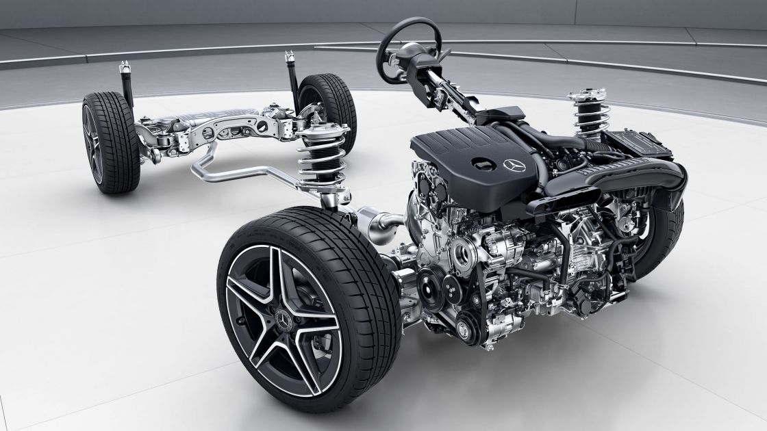 На иллюстрации изображена ходовая часть нового Mercedes-Benz GLA.
